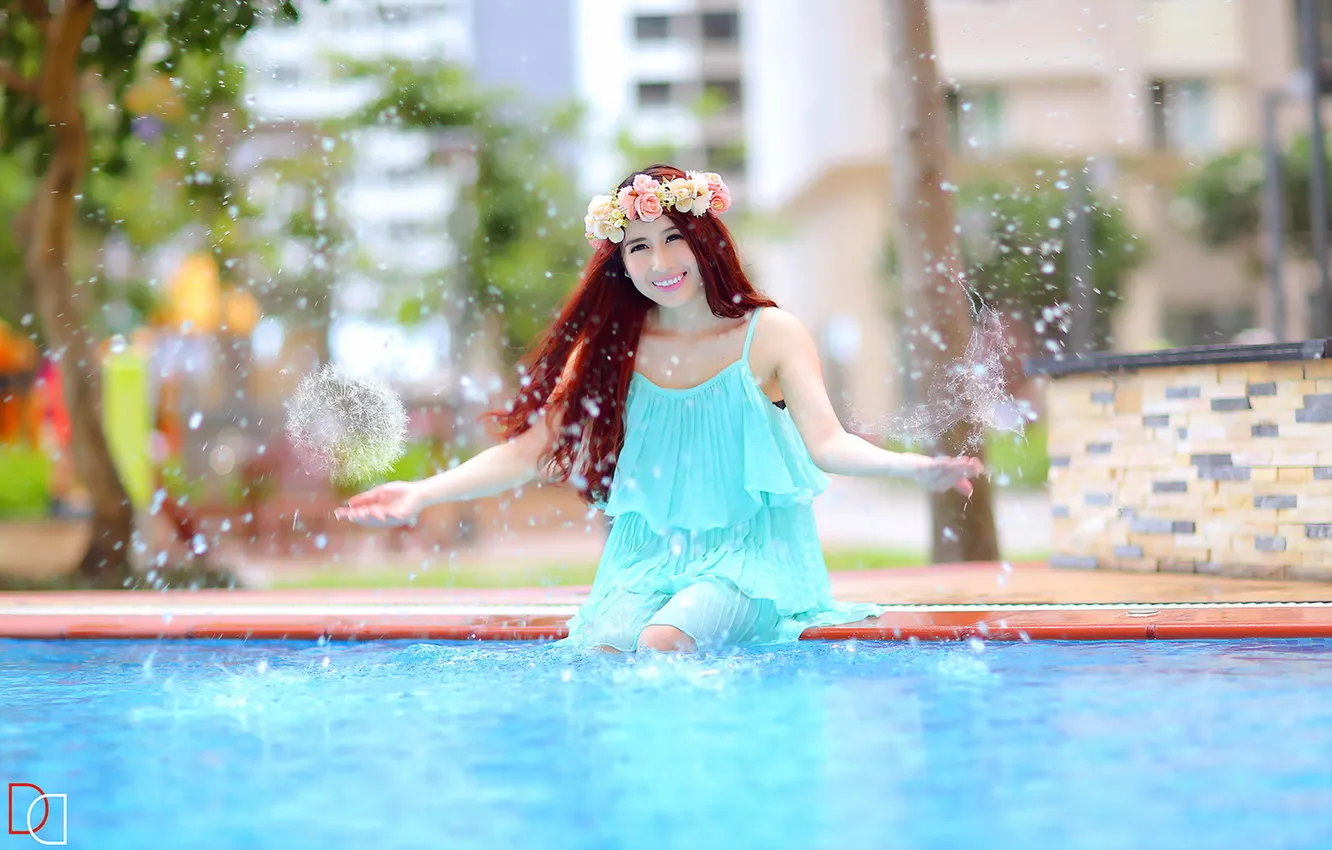 Фото обои лето, вода, девушка, азиатка