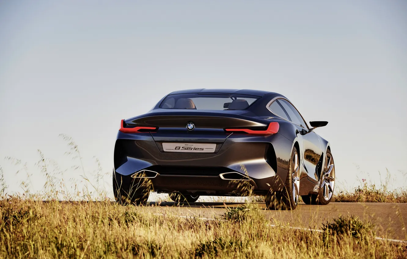 Фото обои небо, трава, купе, BMW, сзади, 2017, 8-Series Concept