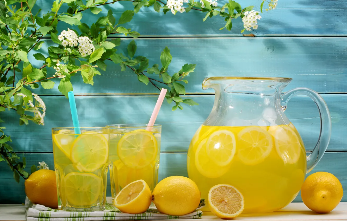 Фото обои лето, цветы, напиток, fresh, лимоны, лимонад, lemons, lemonade
