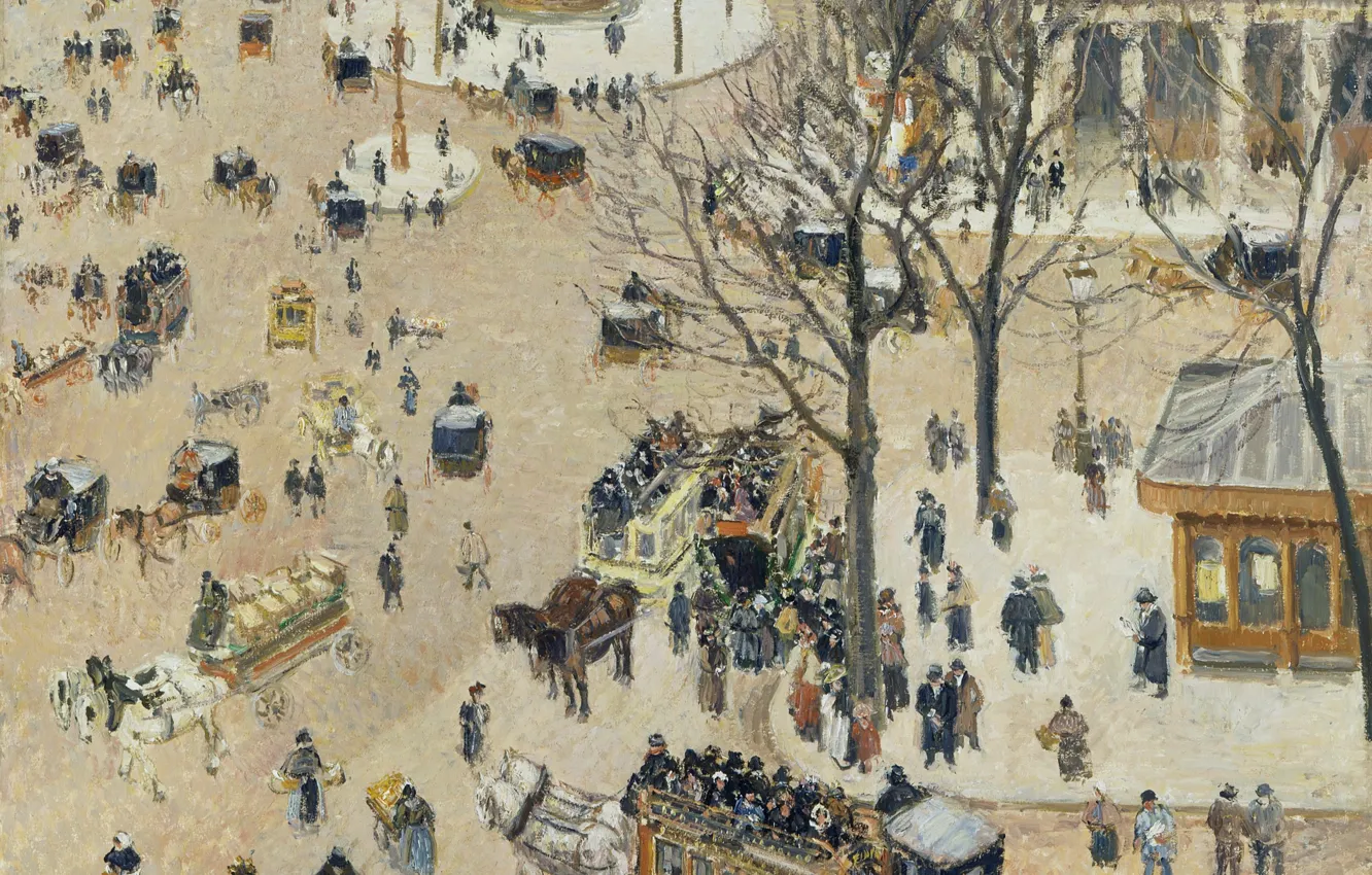Фото обои картина, городской пейзаж, Камиль Писсарро, Площадь Французского Театра