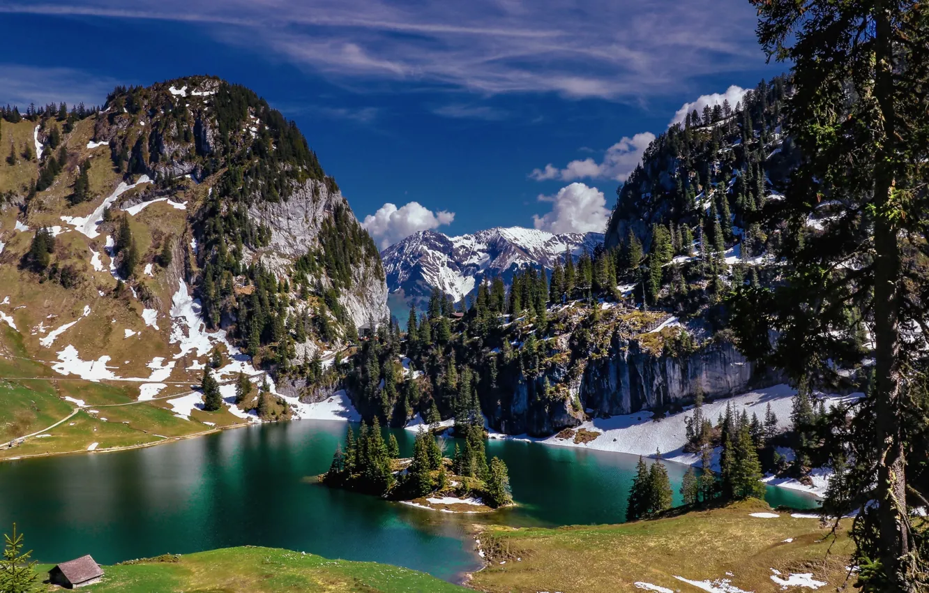 Фото обои горы, озеро, Альпы, Hinterstockensee, ШвейцариЯ