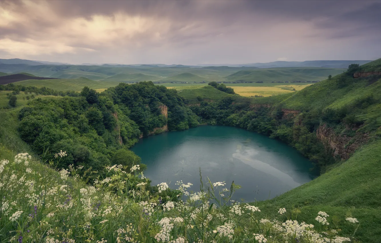 Фото обои горы, природа, озеро, холмы, Кабардино-Балкария, КБР, Богорянов Алексей, Алексей Богорянов
