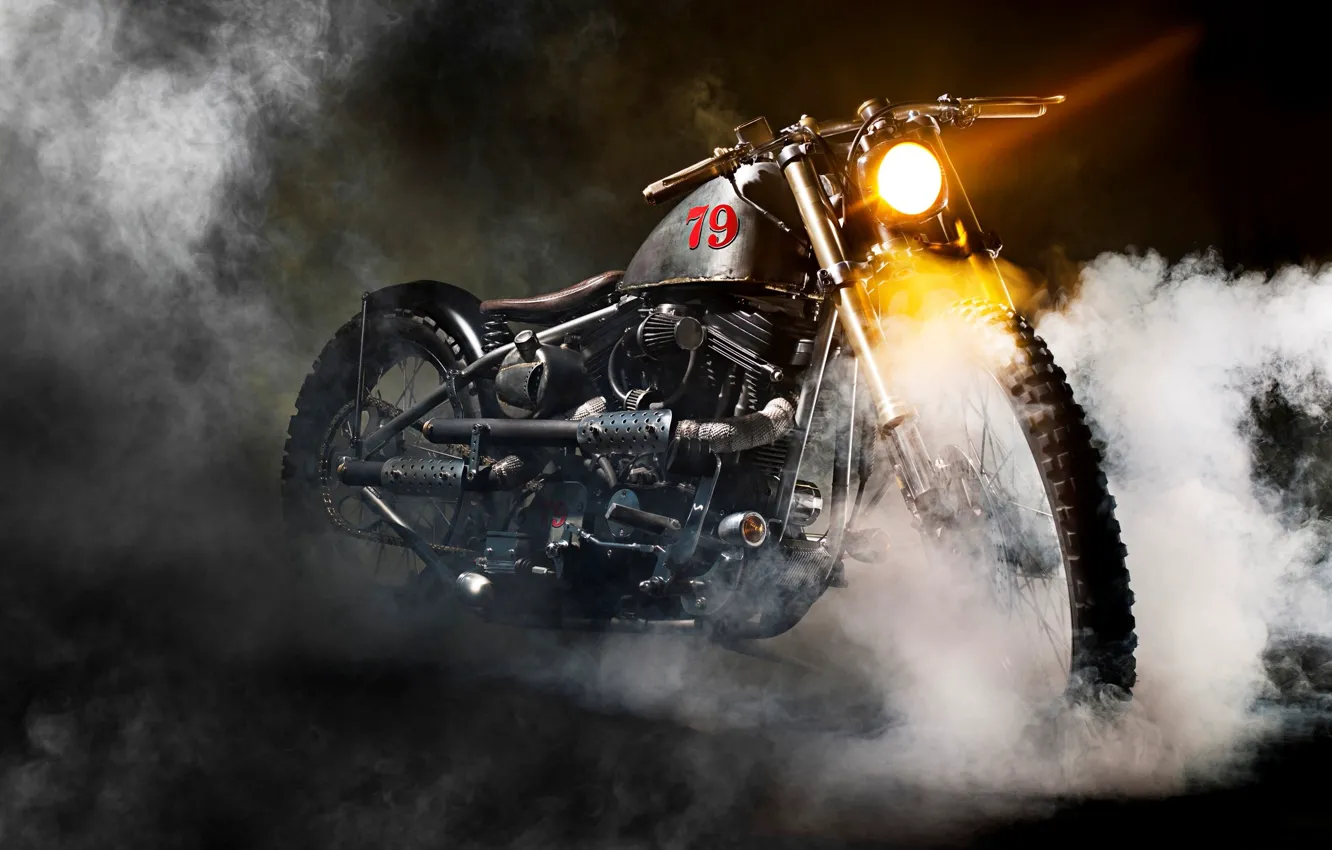 Фото обои wallpaper, bike, smoke, retro, motorcycle, old, tire, headlight