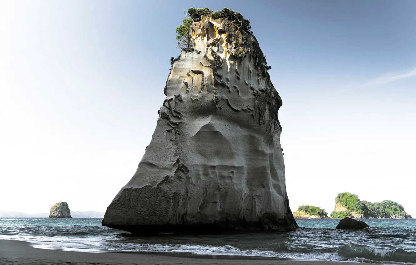 Фото обои море, природа, скала, берег, Новая Зеландия