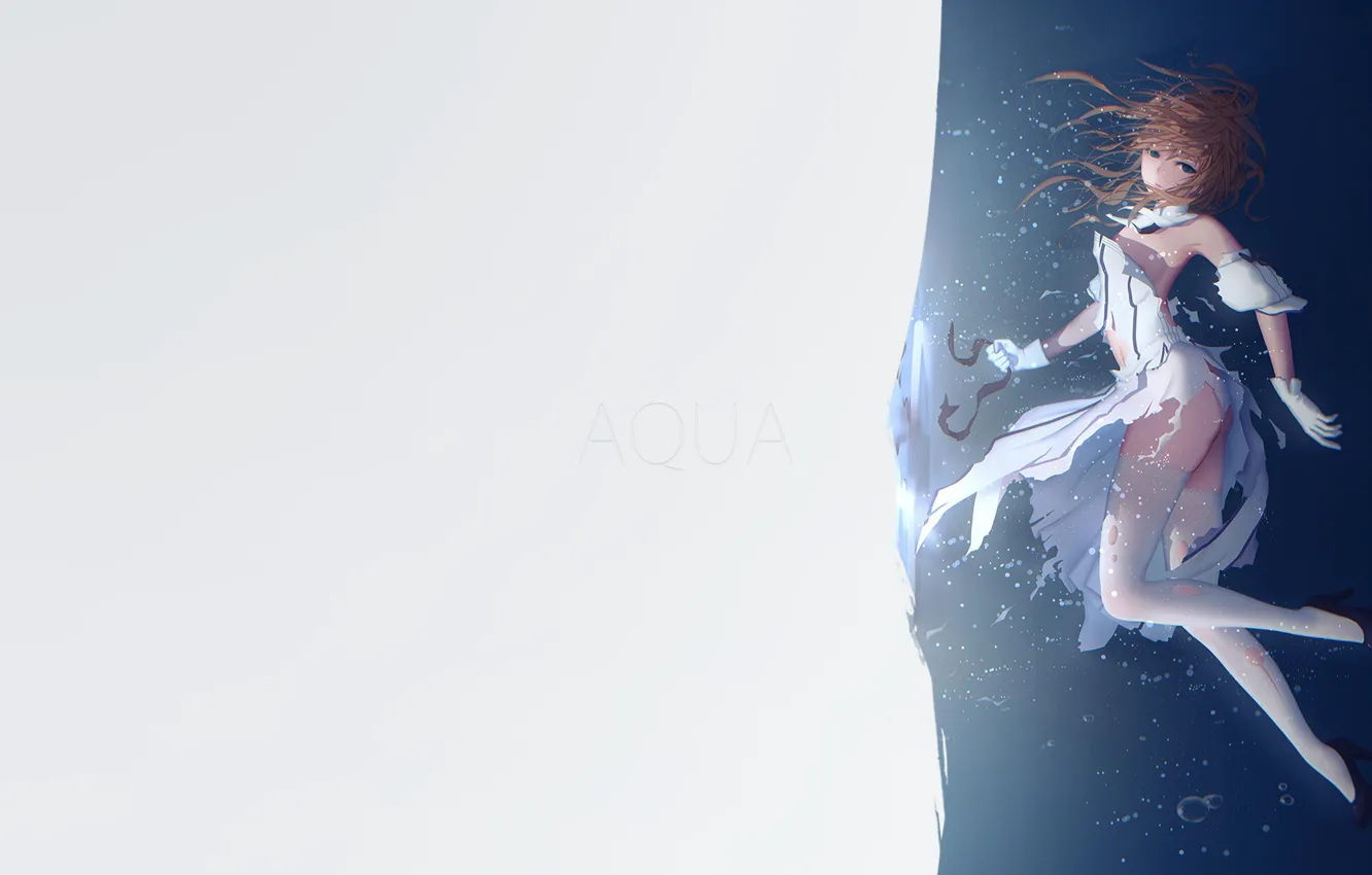 Фото обои girl, minimalism, anime, Aqua, blue eyes, illustration, simple background, anime girl