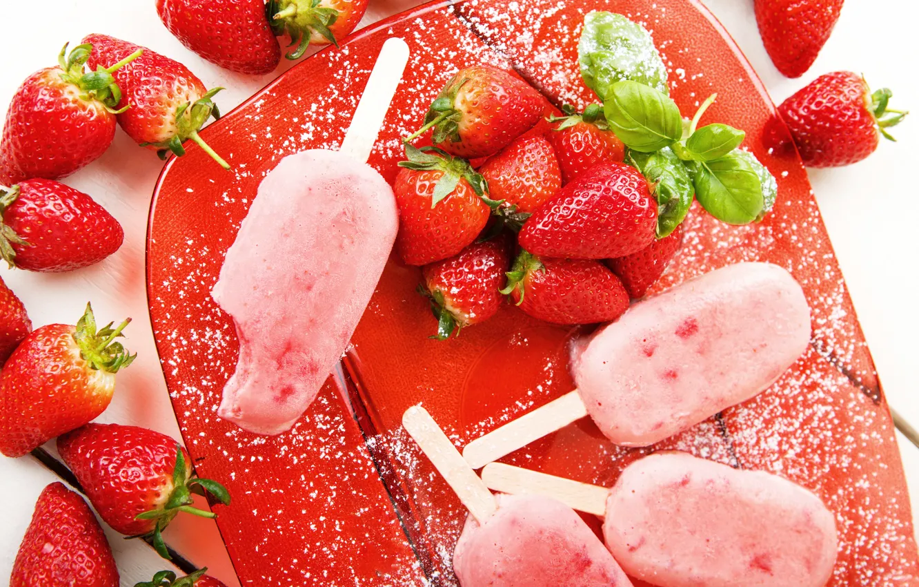 Фото обои ягоды, клубника, мороженое, десерт, Strawberry, dessert, ice cream, фруктовый лед