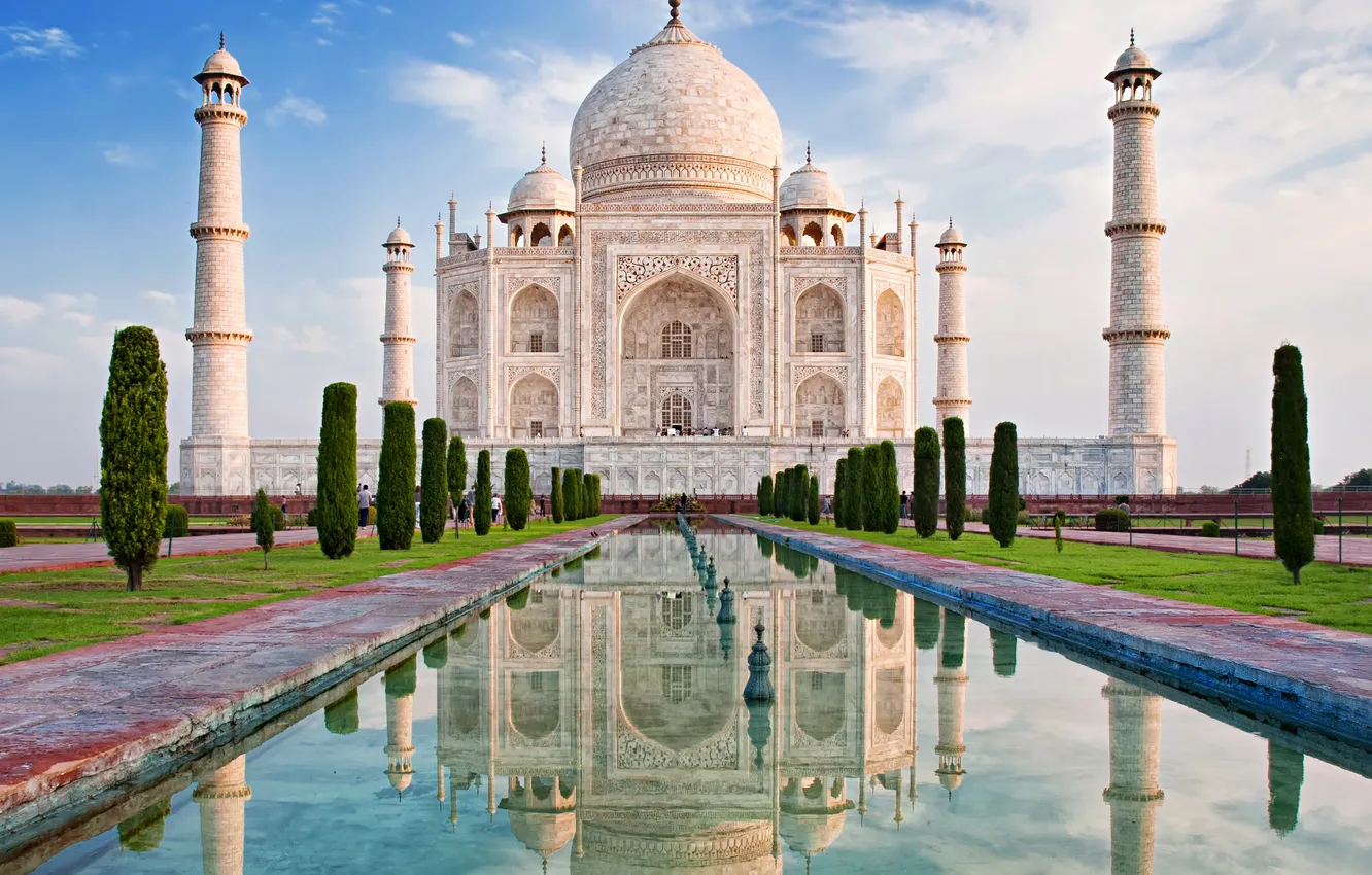 Фото обои замок, Индия, памятник, храм, Taj Mahal, Тадж Махал, Agra, India