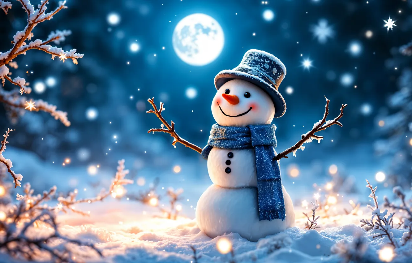 Фото обои зима, снег, украшения, Рождество, Новый год, снеговик, happy, Christmas