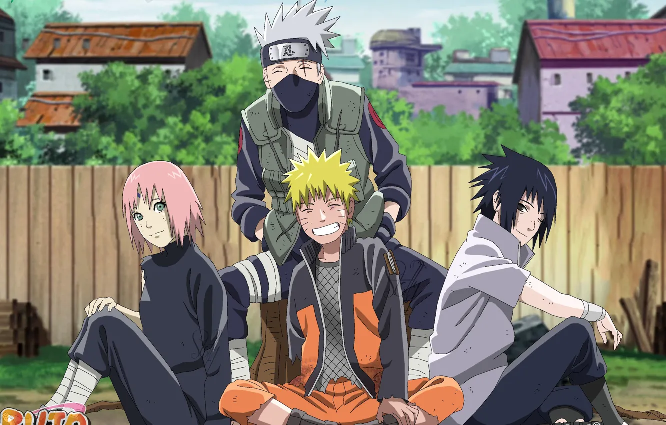 Фото обои Naruto, anime, ninja, team 7, Uchiha Sasuke, shinobi, japanese, Hatake Kakashi
