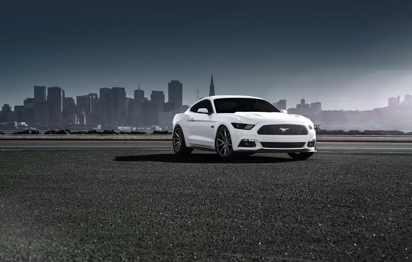 Фото обои Mustang, Ford, Muscle, Car, Front, White, Vossen, Wheels