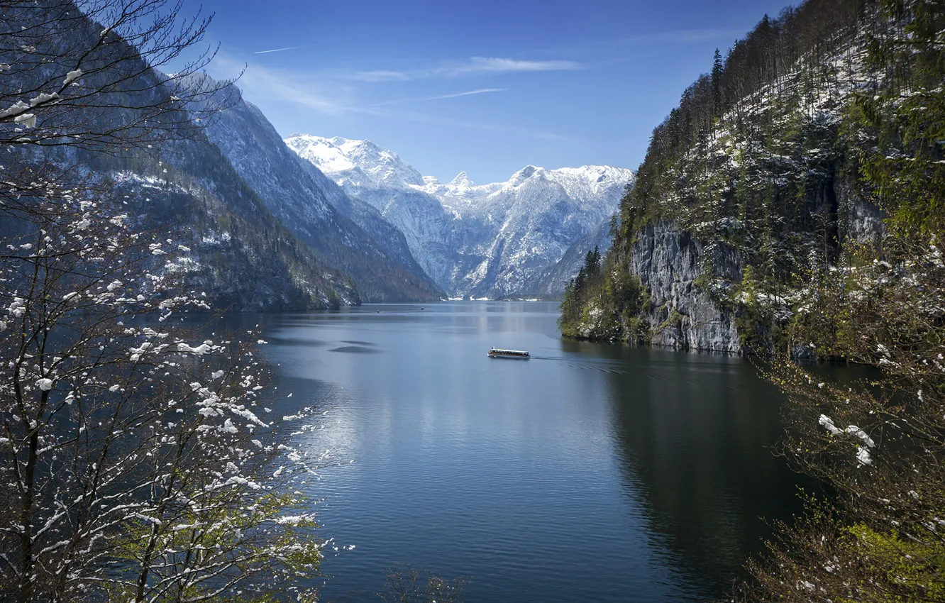 Фото обои снег, пейзаж, горы, природа, озеро, Германия, Бавария, Альпы