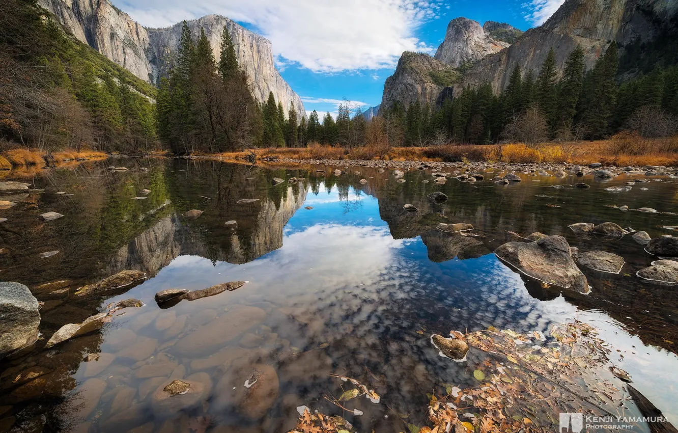 Фото обои небо, горы, река, photographer, Yosemite National Park, Kenji Yamamura