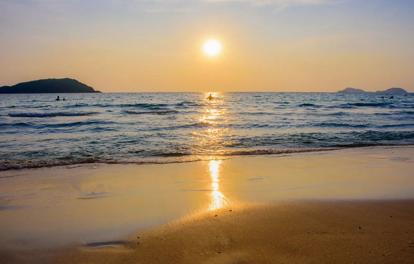 Фото обои песок, море, пляж, лето, закат, summer, beach, sea