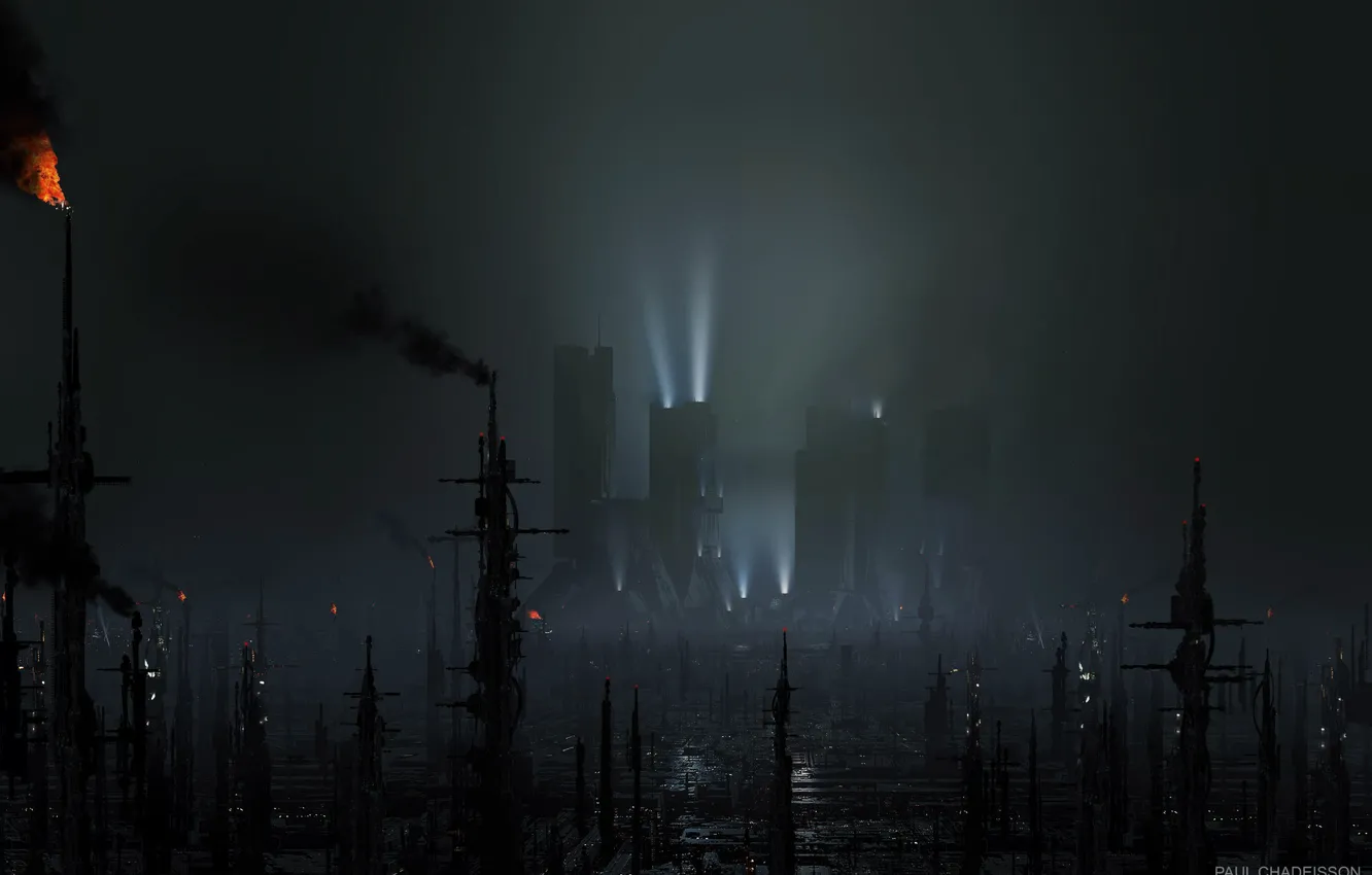 Фото обои факел, мегаполис, смог, BLADE RUNNER 2049, Black Out 2022