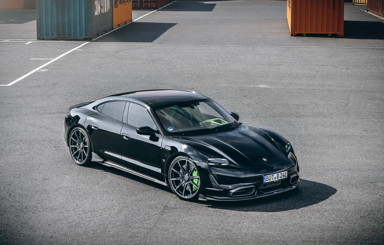 Фото обои Porsche, Brabus, Black, Side, Port, Container, 2022, Brabus Porsche Taycan Turbo S