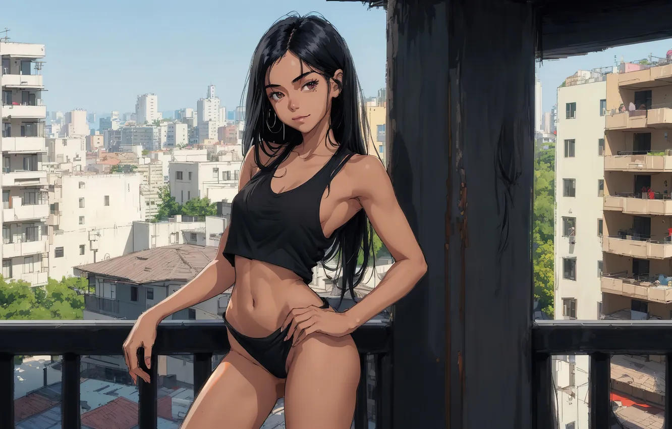 Фото обои girl, fantasy, art, painting, digital art, town, fantasy art, balcony