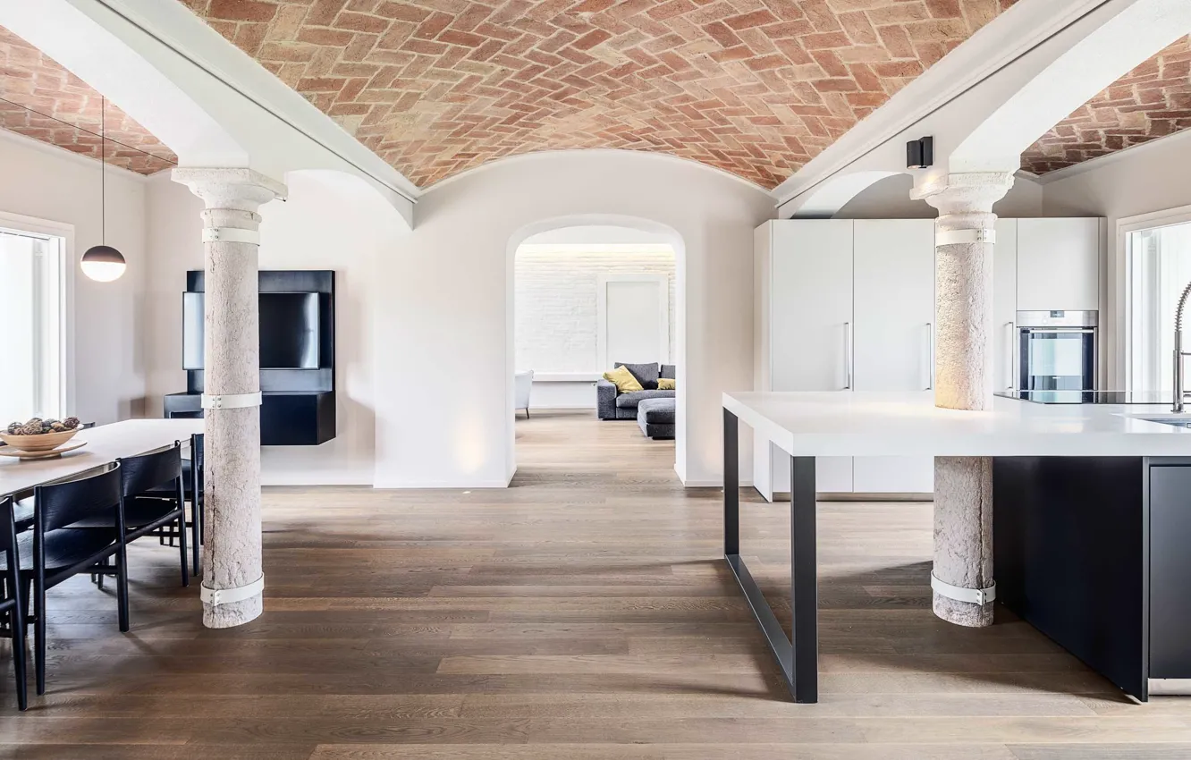 Фото обои интерьер, Италия, кухня, гостиная, столовая, Milano, by Ghiroldidesign, House MRT
