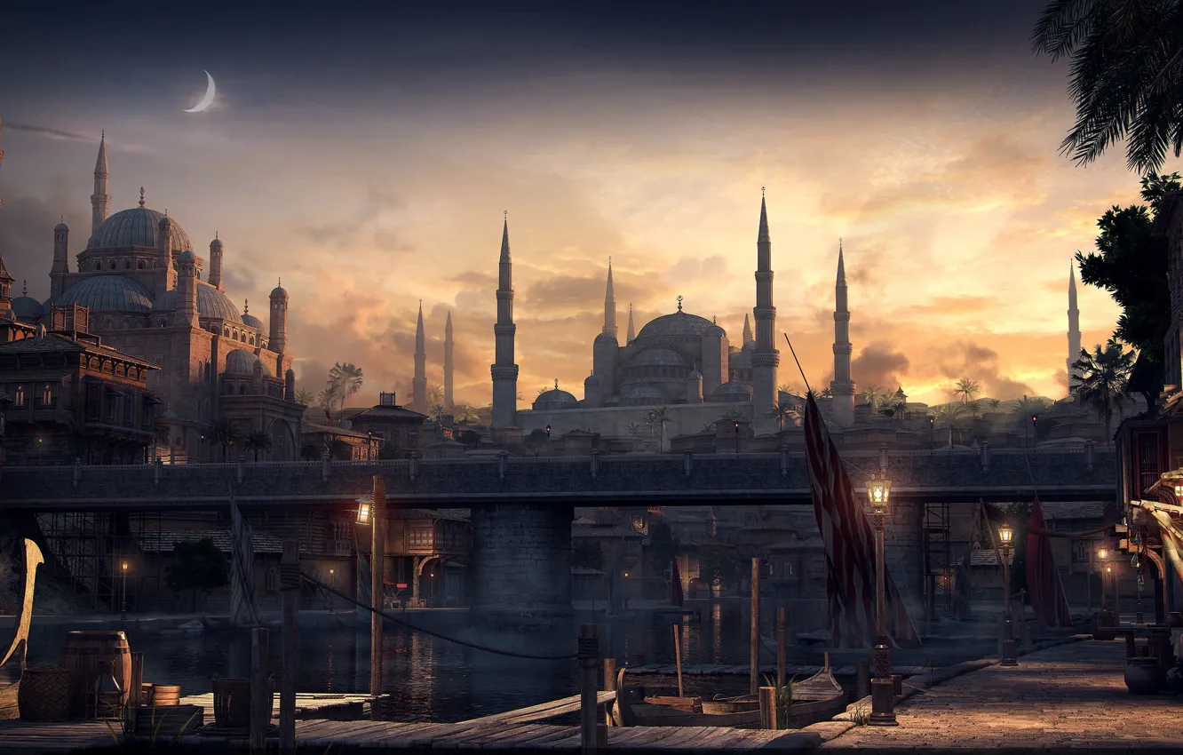 Фото обои город, графика, мечеть, рендер, Константинополь
