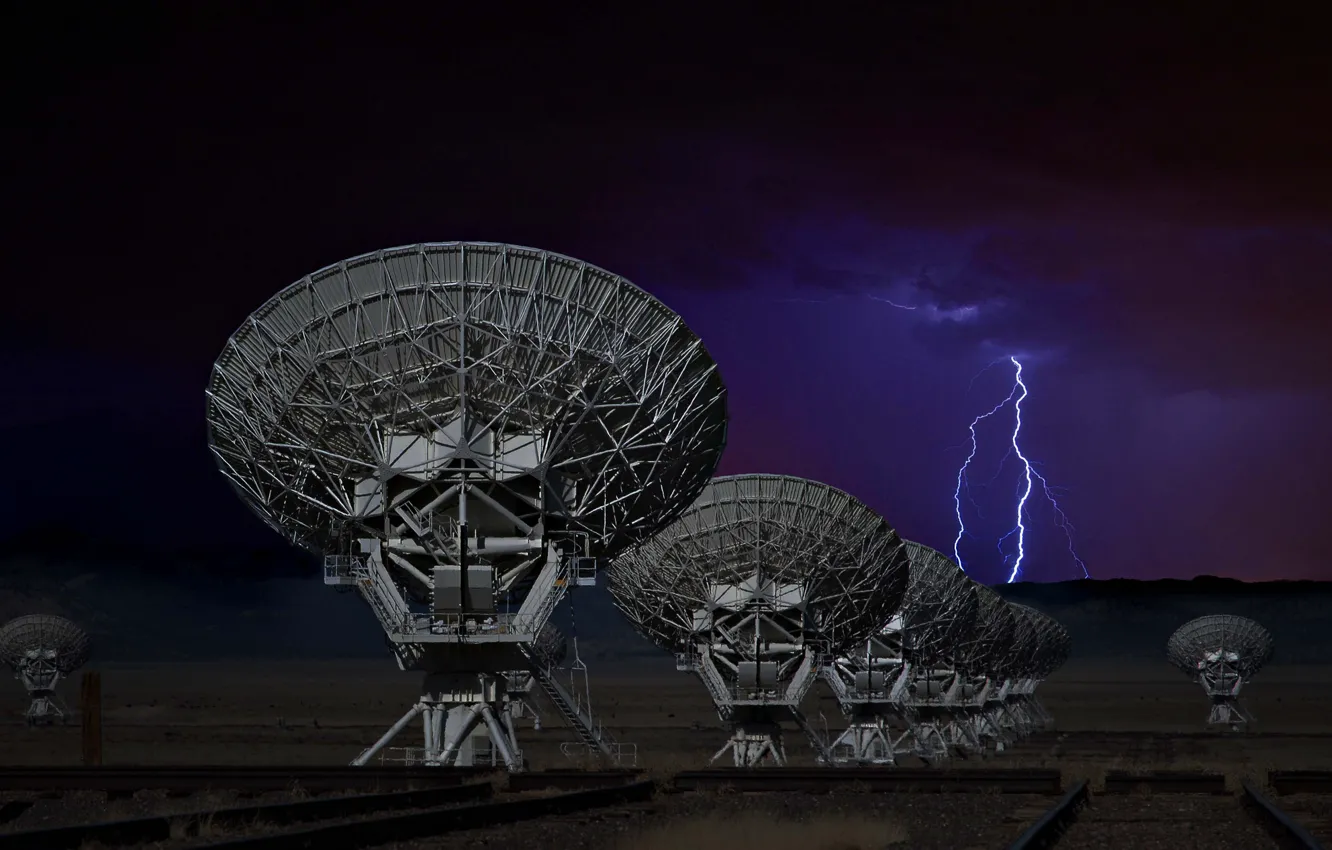 Фото обои небо, молния, антенна, Нью-Мексико, технология, радиотелескоп