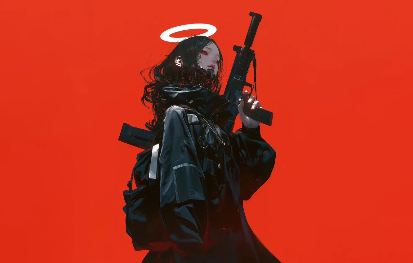 Фото обои gun, halo, anime girls, Angel Hott, AI art, holding gun