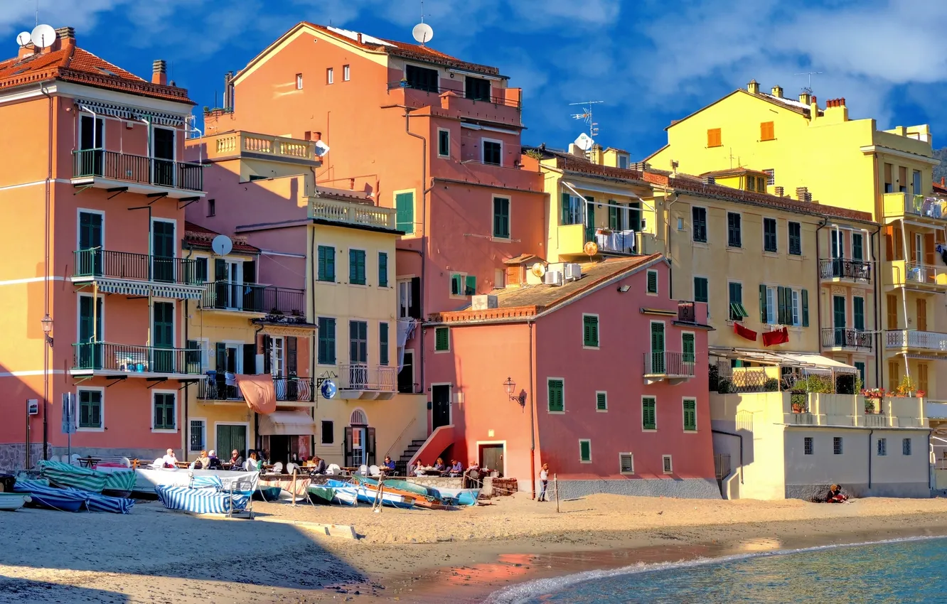 Фото обои море, краски, берег, дома, Италия, Лигурия, Сестри-Леванте