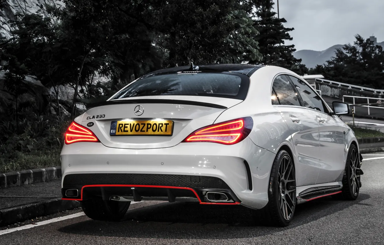 Фото обои Mercedes-Benz, Mercedes, White, Rear, RevoZport, CLA 250, CLA 250 Sport