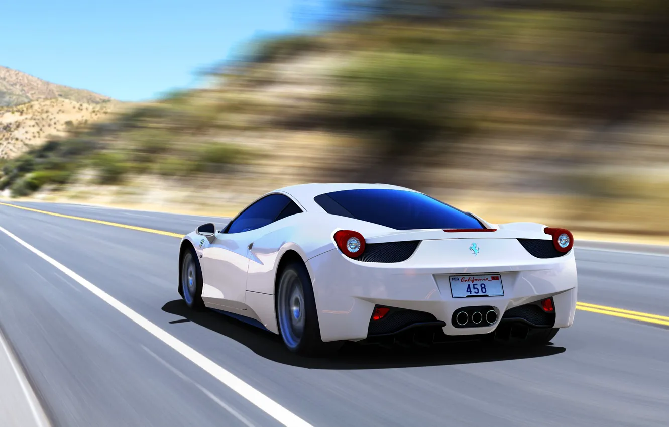 Фото обои Ferrari, 458, Speed, White, Italia, Road, Supercar, Rear