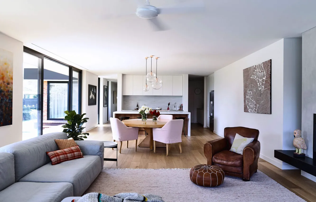 Фото обои интерьер, кухня, гостиная, столовая, Elsternwick House, by InForm
