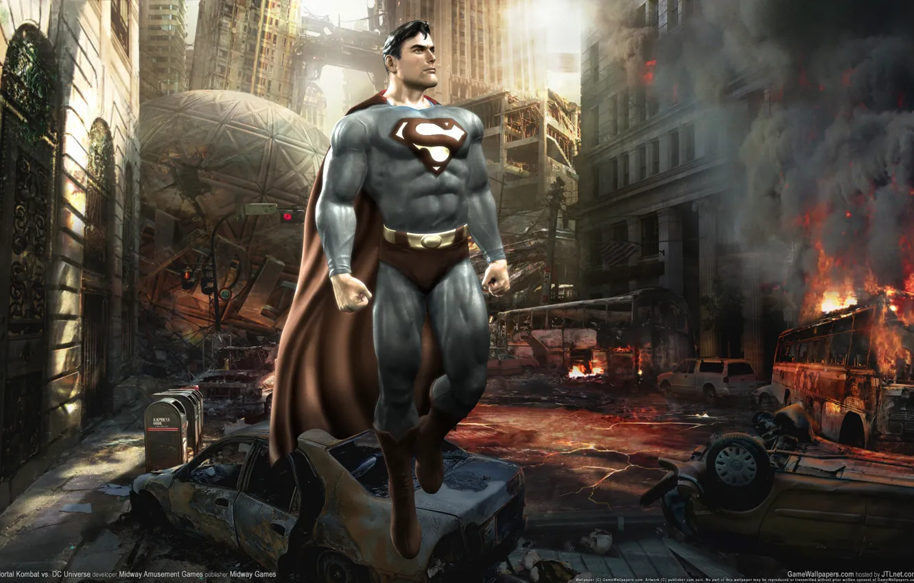 Фото обои город, superman, хаос, Mortal Kombat vs. DC Universe