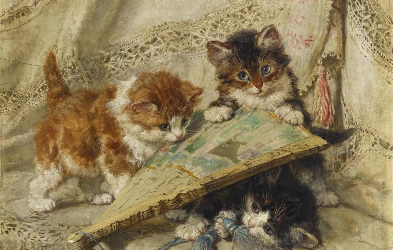 Фото обои Кошки, Котята, Картина, Четверо, Генриетта Роннер-Книп, Henriette Ronner-Knip, Невинность, Бельгийская художница