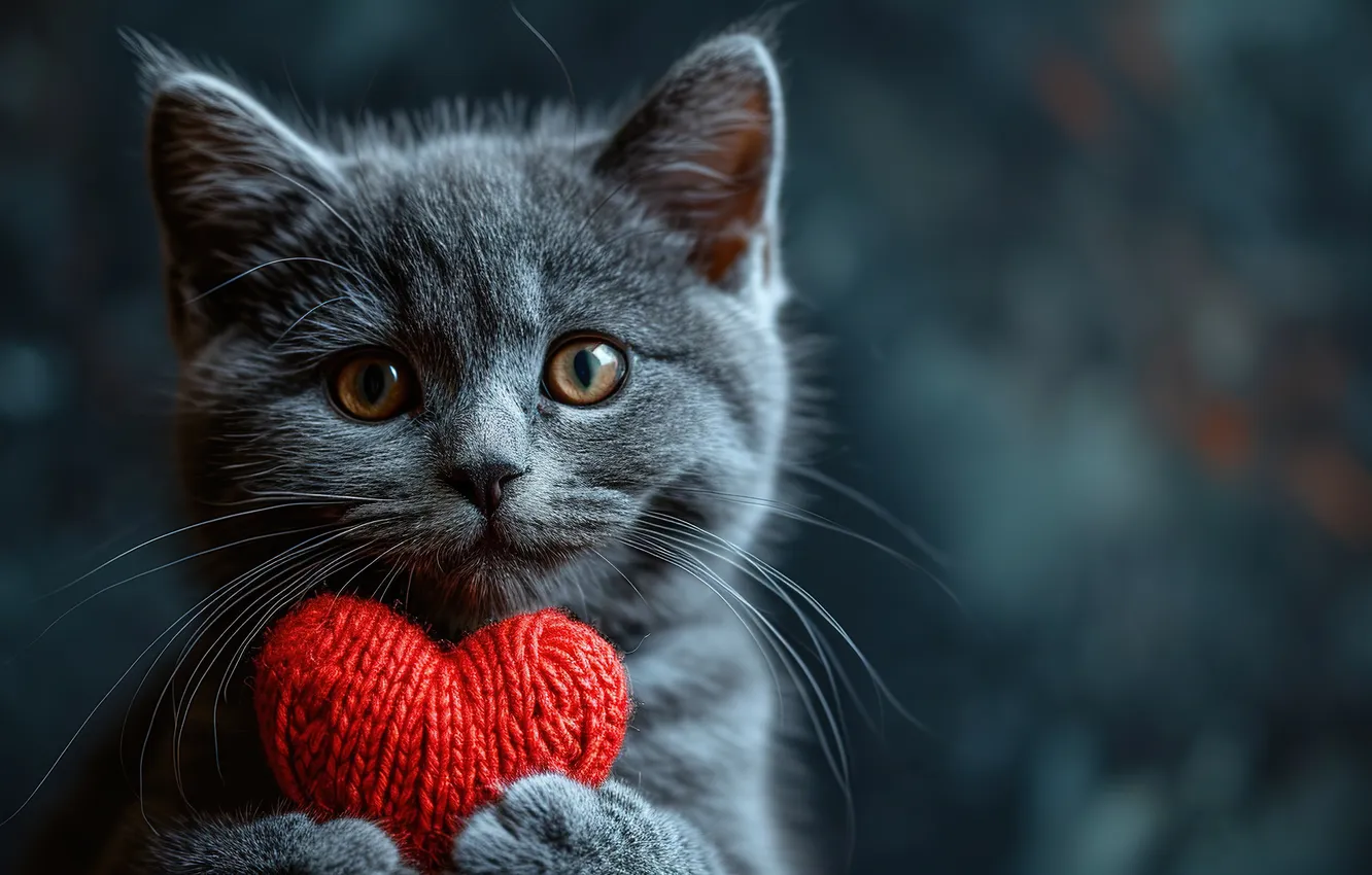 Фото обои кошка, котенок, сердце, милый, heart, kitten, lovely, cute