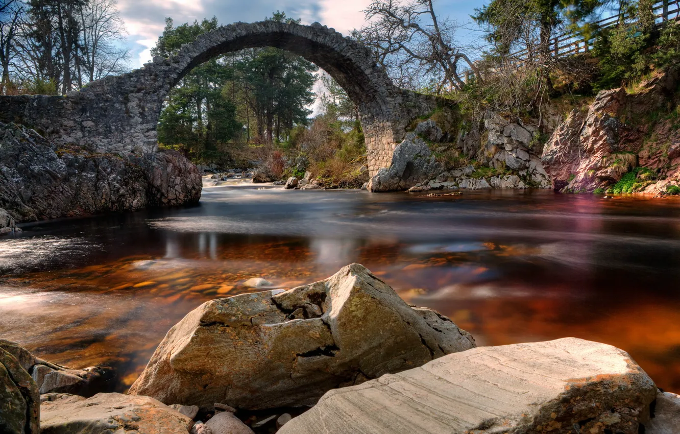 Фото обои пейзаж, мост, река, Scotland, Carrbridge