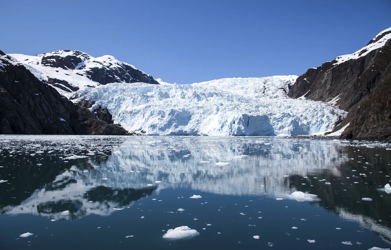 Фото обои горы, отражение, ледник, Аляска, залив, Alaska, лагуна, Kenai Fjords National Park