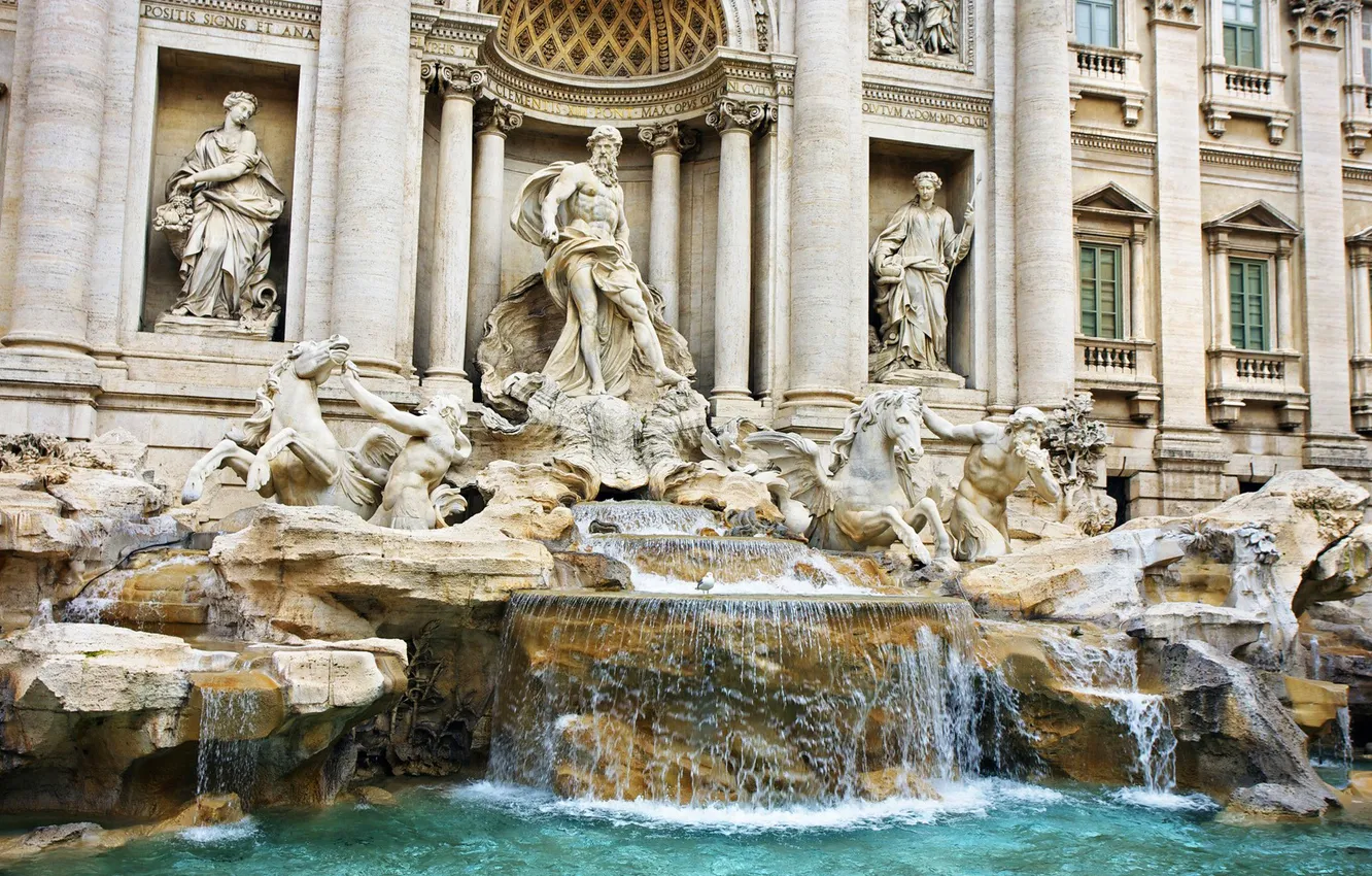 Фото обои фонтан, скульптура, италия, рим, треви