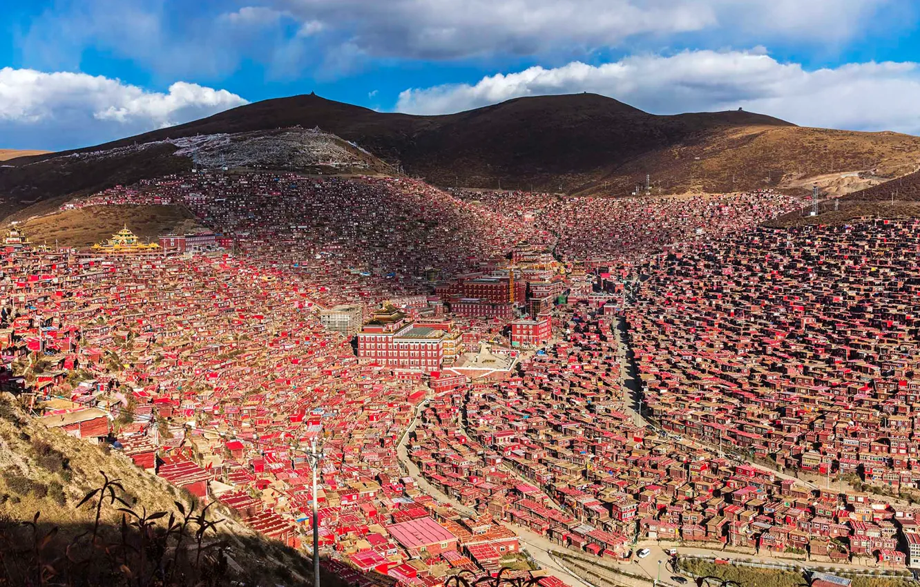 Фото обои пейзаж, дома, Китай, Тибет, монастырь, Сычуань, Седа