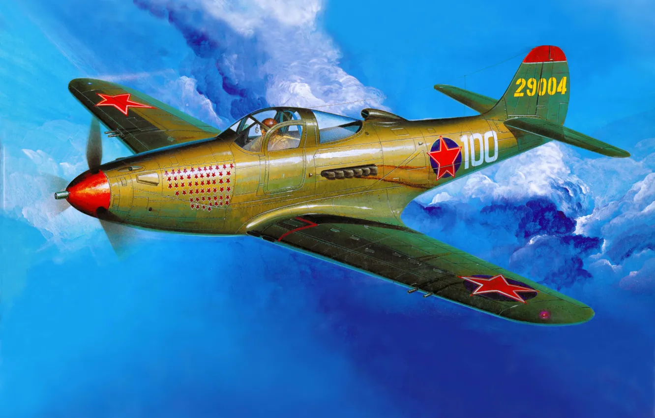 Фото обои aircraft, war, art, painting, aviation, drawing, ww2, russian fighter