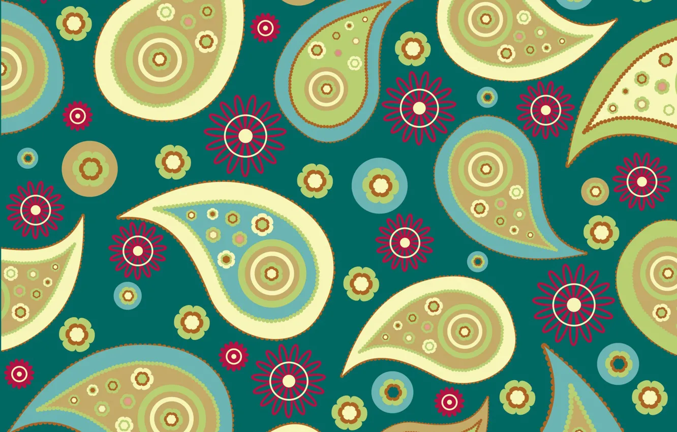 Фото обои фон, green, design, patter, пейсли, paisley