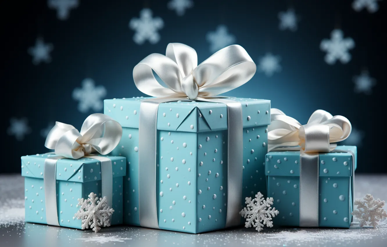 Фото обои зима, снег, украшения, снежинки, Новый Год, Рождество, подарки, new year