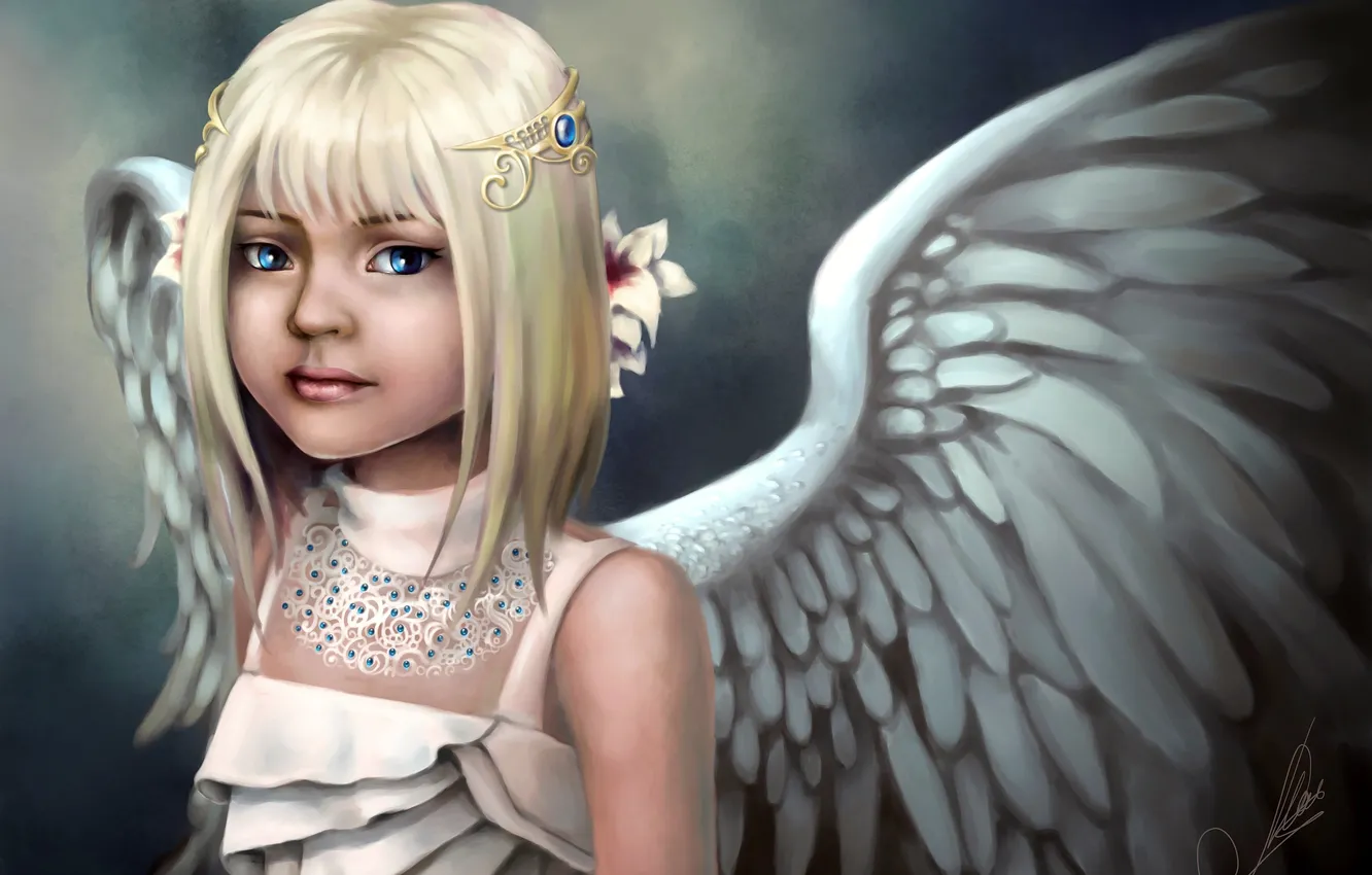 Фото обои крылья, ангел, арт, девочка, диадема