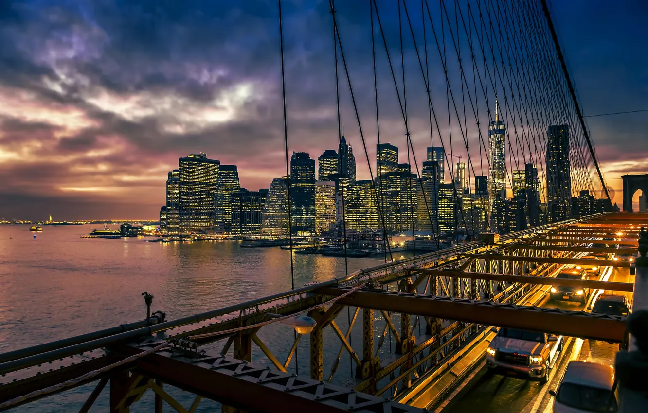 Фото обои город, Нью-Йорк, Бруклинский мост, Манхэттен