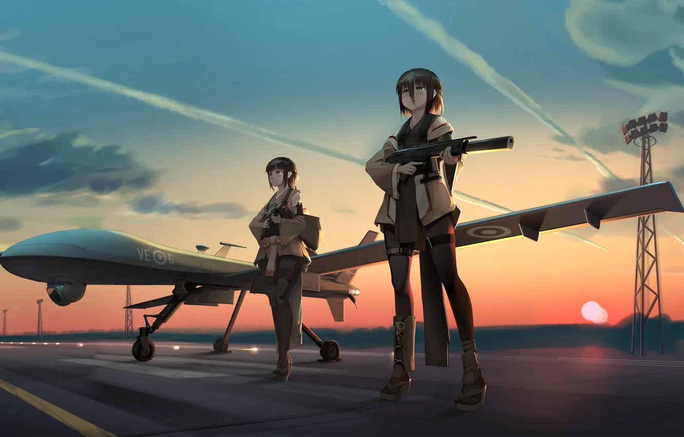 Фото обои оружие, девушки, самолёт