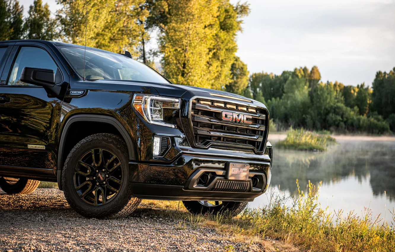 Фото обои чёрный, пикап, 2018, передняя часть, GMC, Sierra, Crew Cab, 2019