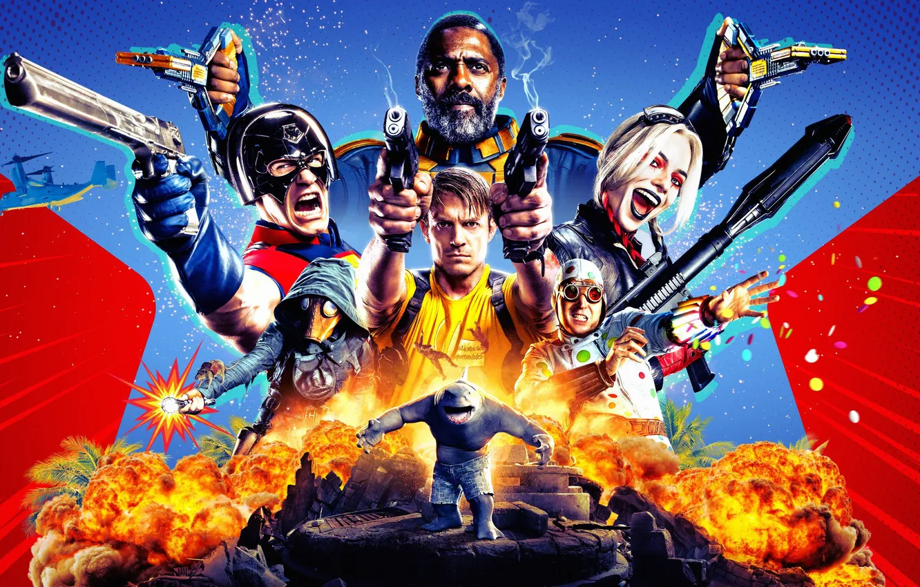 Фото обои фантастика, акула, постер, персонажи, комикс, Idris Elba, Идрис Эльба, Harley Quinn