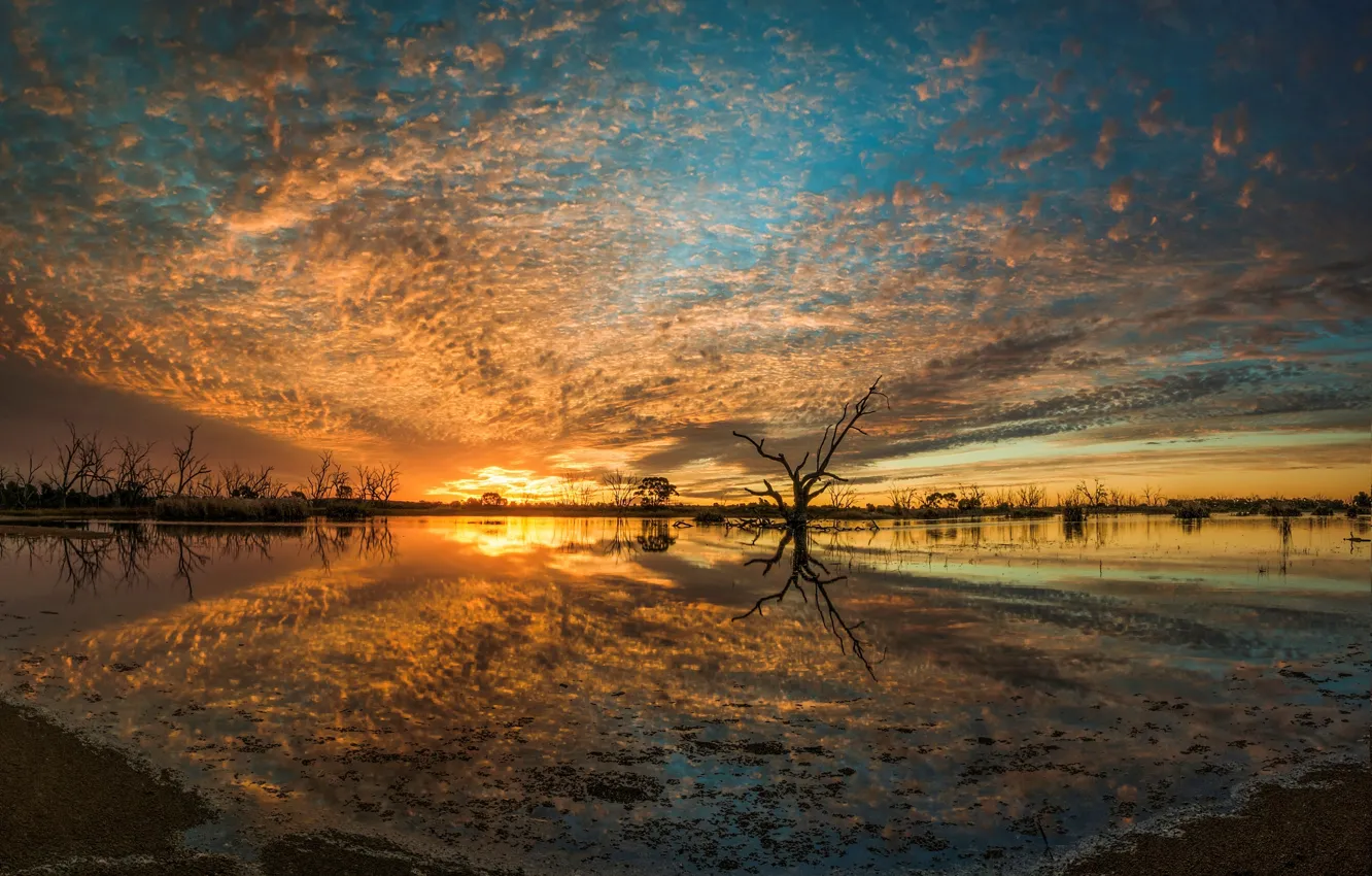 Фото обои пейзаж, закат, природа, река, Australia, Campbell's Swamp, Lake Wyangan