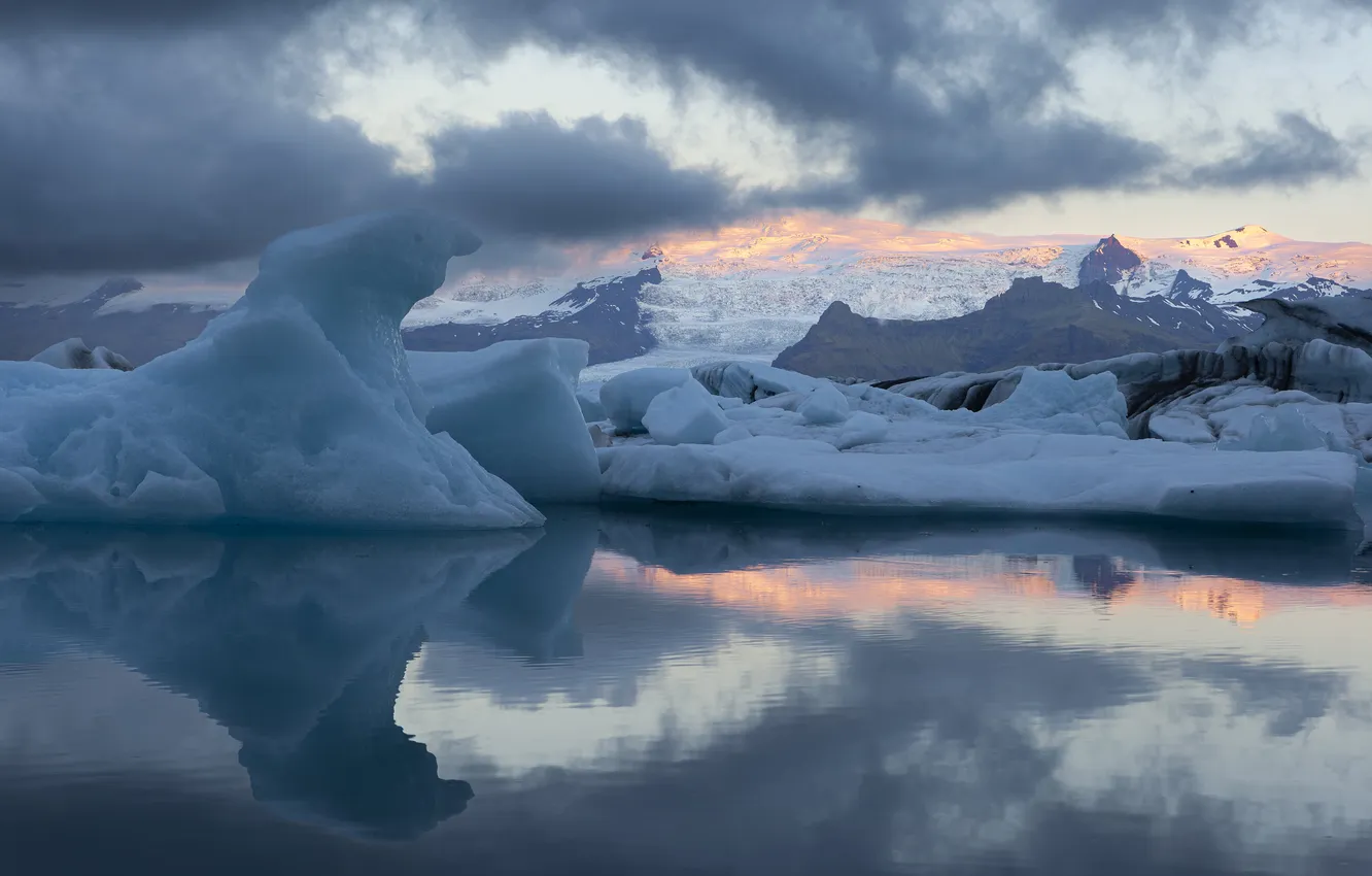 Фото обои лед, зима, вода, облака, снег, природа, отражение, скалы