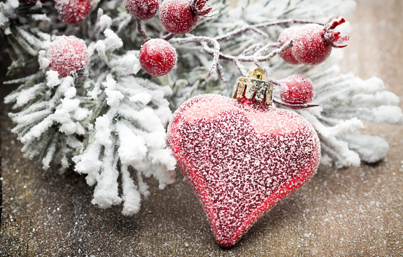 Фото обои зима, снег, украшения, сердце, Новый Год, Рождество, new year, Christmas