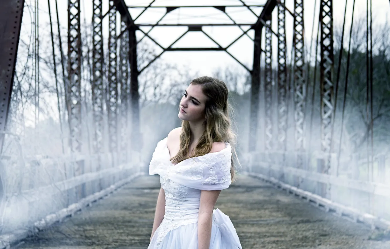 Фото обои девушка, мост, настроение, платье