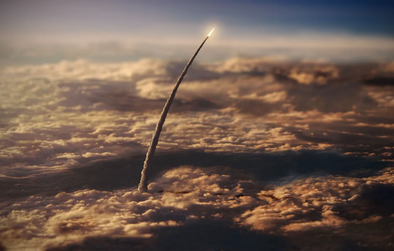 Фото обои небо, вверх, ракета, полёт, над землёй