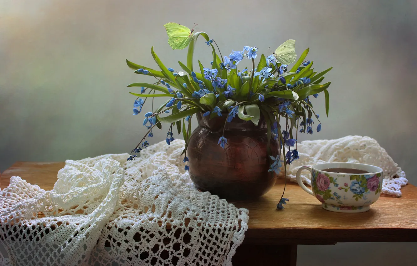 Фото обои чай, натюрморт, Весенние цветы