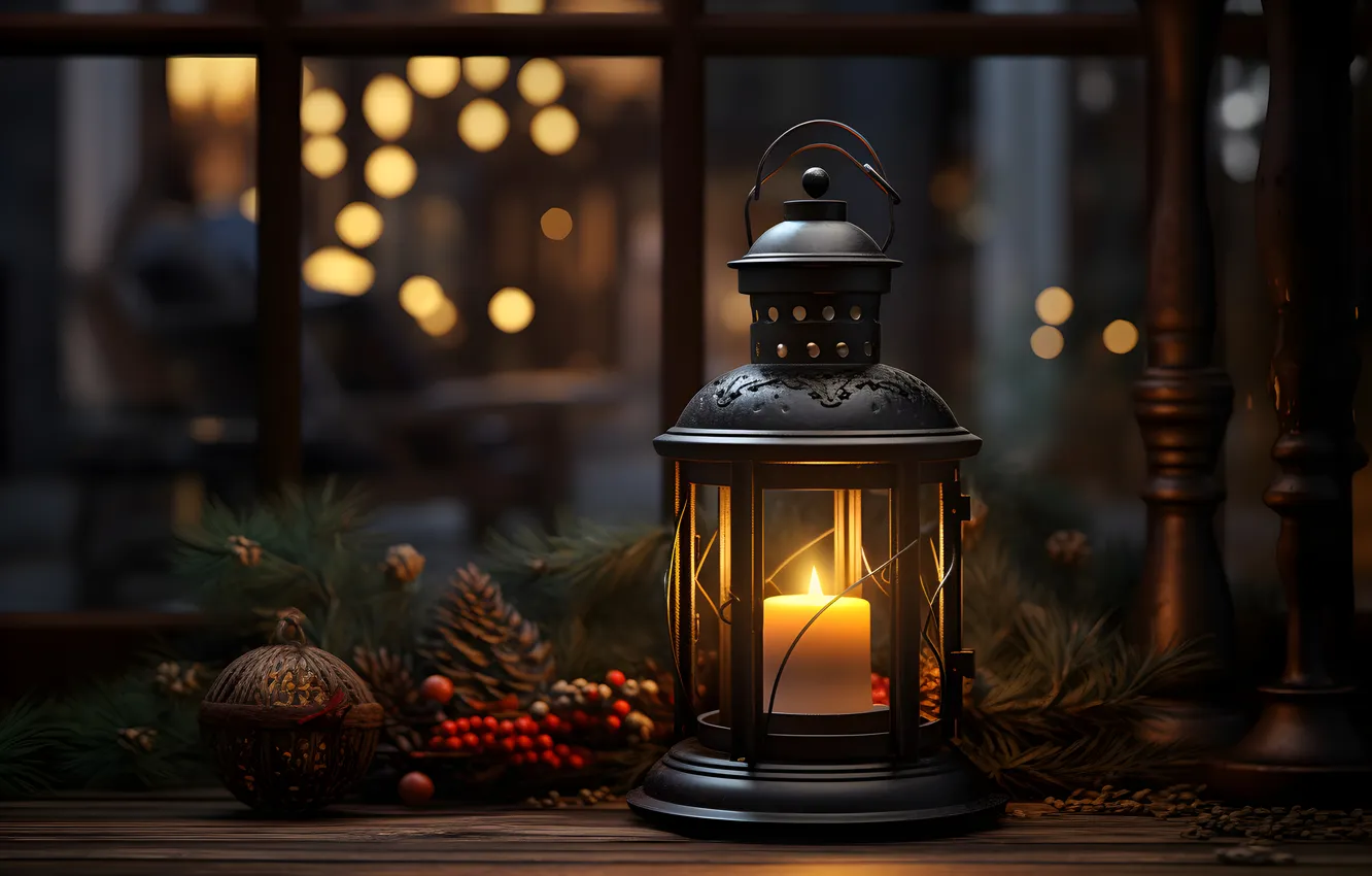 Фото обои зима, снег, ночь, Рождество, фонарь, Новый год, Christmas, night